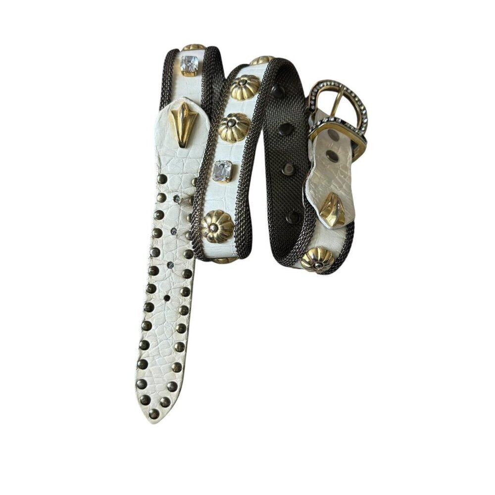 Vintage Sand Castle NY white leather belt studded studs embellished womens med - Picture 2 of 15